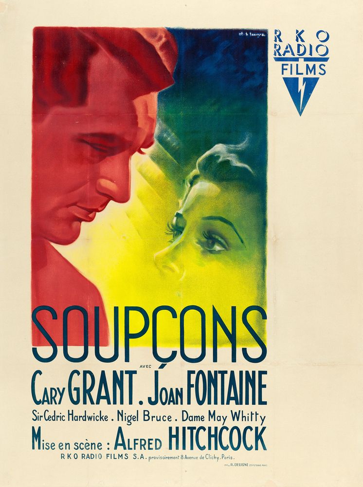 Suspicion (RKO, 1946). First Post-War Release French Poster, Bernard Lancy Artwork. Movie Poster Reprint