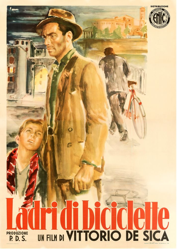 The Bicycle Thieves (ENIC, 1948). Italian Poster, Ercole Brini Artwork. Movie Poster Reprint