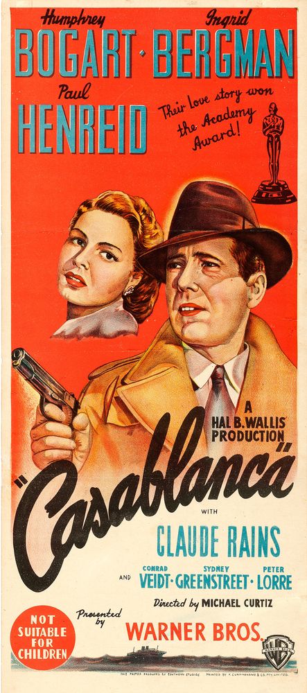 Casablanca (Warner Brothers, R-1940s). Australian Movie Poster Reprint