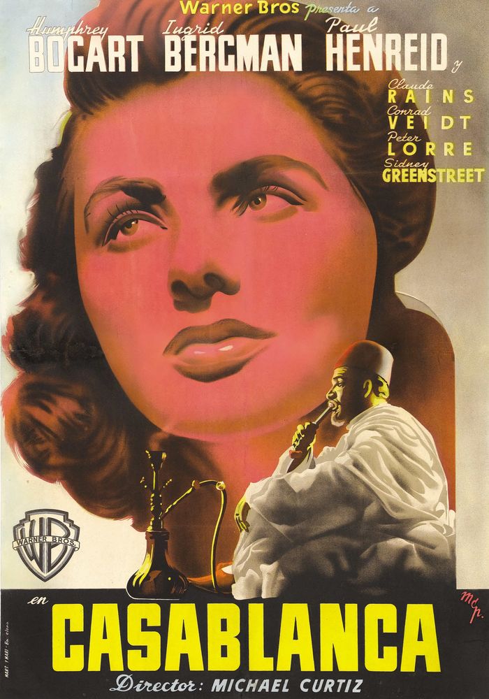 Casablanca (Warner Brothers, Post War, 1940s). Spanish Movie Poster Reprint