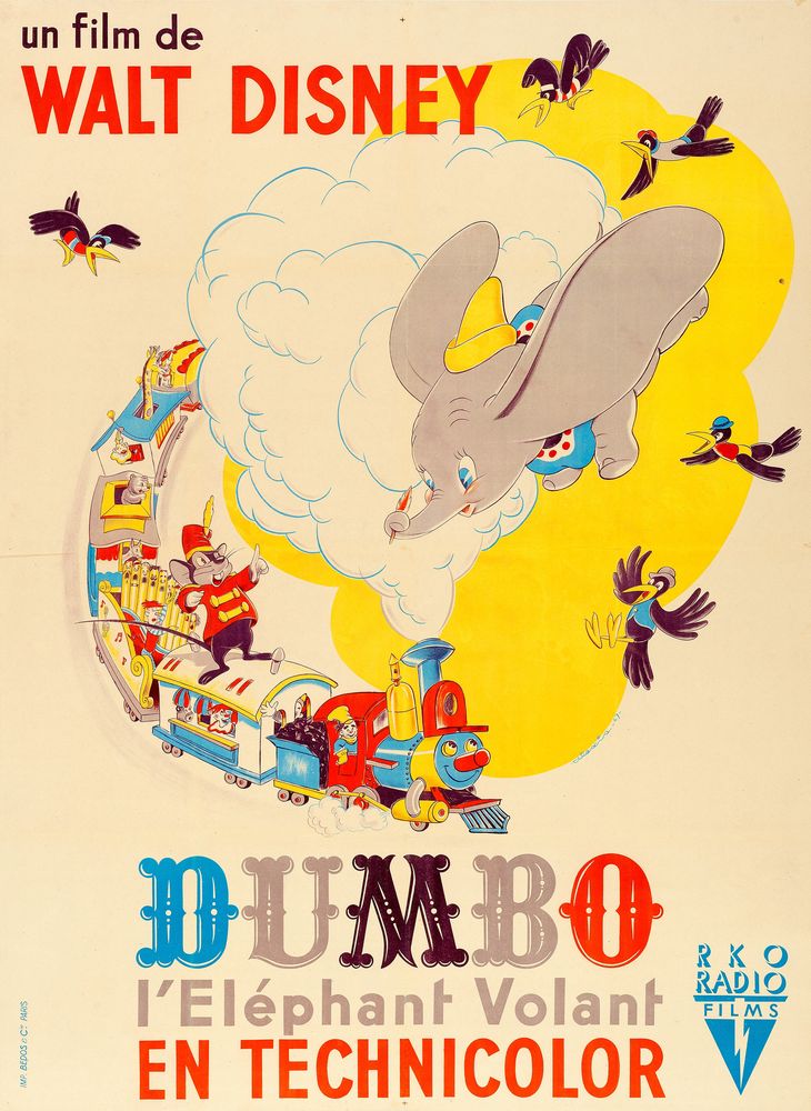 Dumbo (RKO, 1947). First Post-War Release French Poster, Alexis Artwork. Movie Poster Reprint