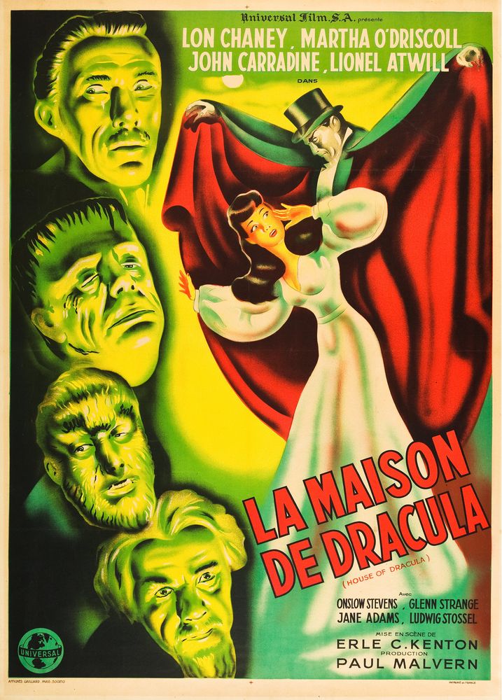 House of Dracula (Universal, 1947). First Post-War Release French- Movie Poster Reprint