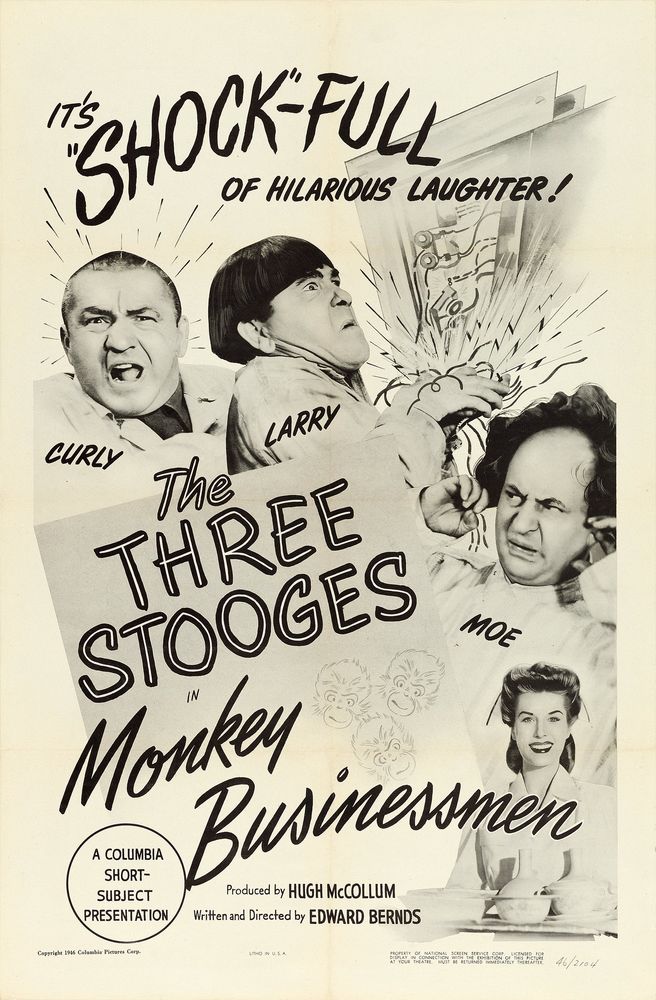 The Three Stooges in Monkey Businessmen (Columbia, 1946). Comedy.- Movie Poster Reprint