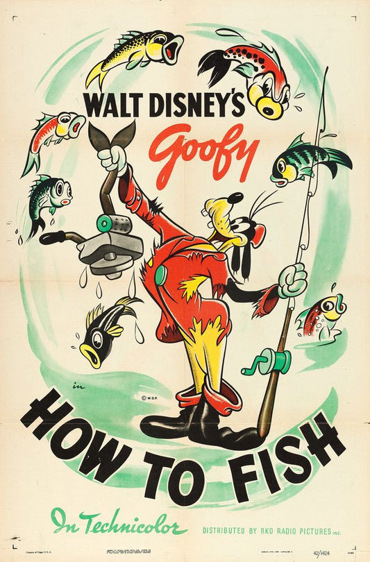 Goofy in How to Fish (RKO, 1942).- Movie Poster Reprint