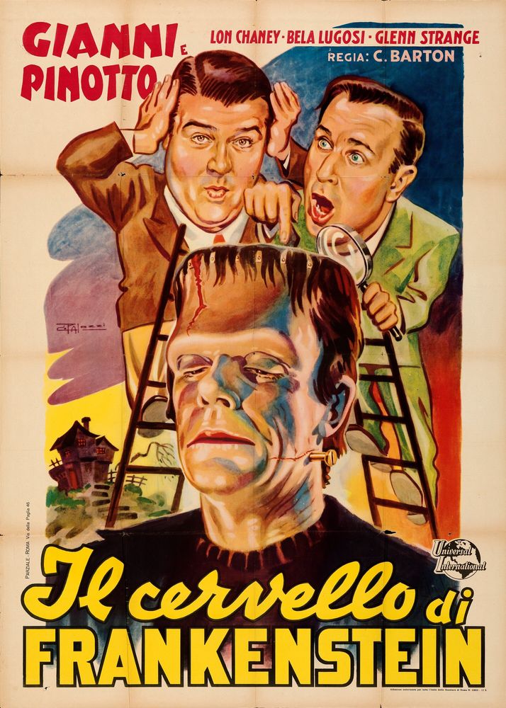 Abbott and Costello Meet Frankenstein (Universal International, 1950). First Post War Italian, C. Palozzi Artwork - Movie Poster Reprint