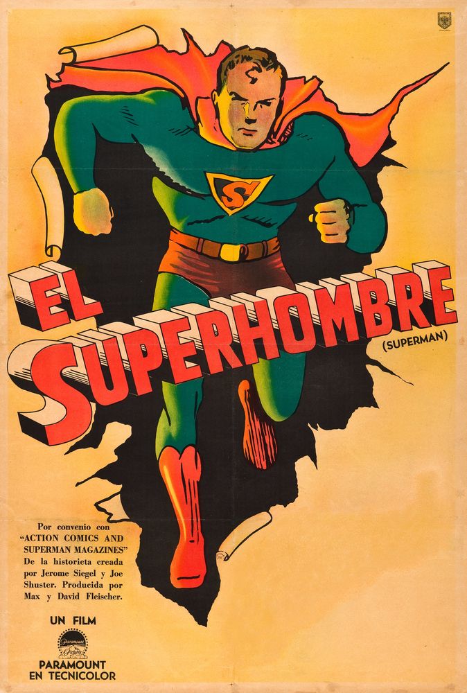 Superman Cartoon Stock (Paramount, 1941). Argentinean Poster- Movie Poster Reprint