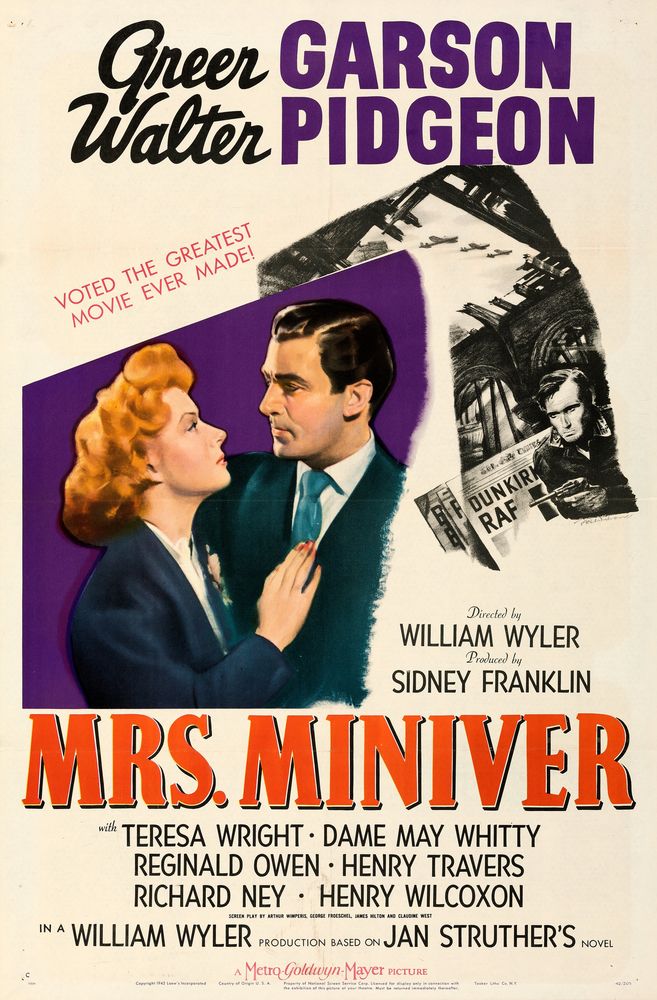 Mrs. Miniver (MGM, 1942). Style C.- Movie Poster Reprint