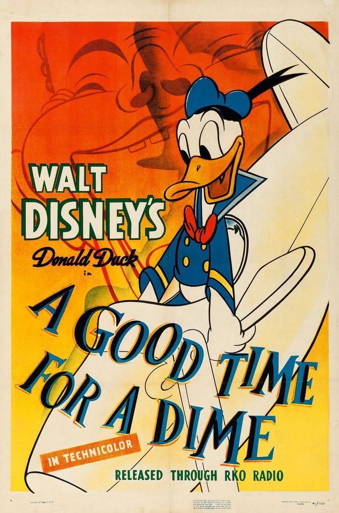 Donald Duck in A Good Time For a Dime (RKO, 1941).- Movie Poster Reprint