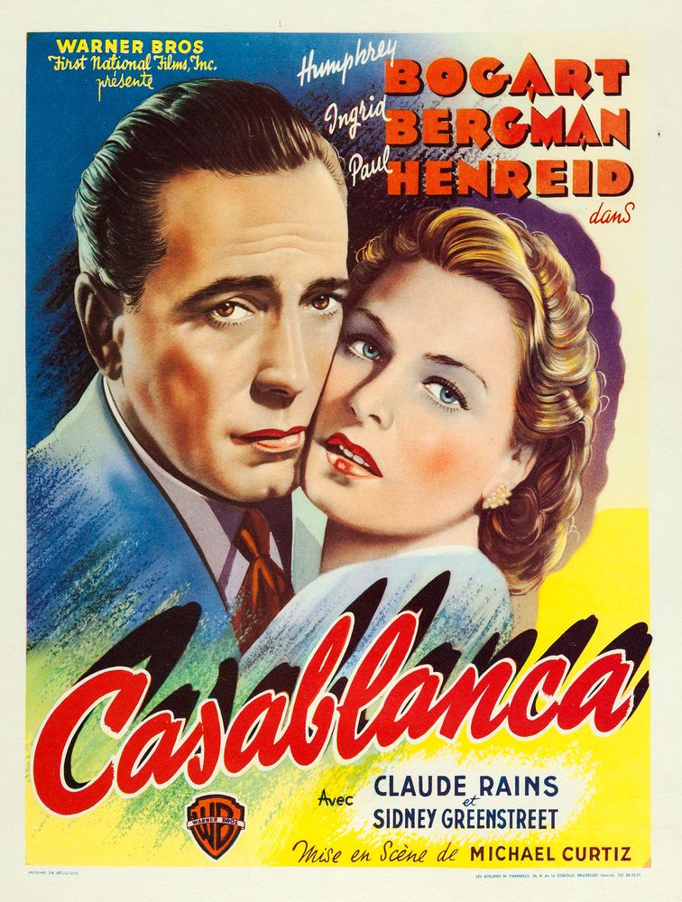 Casablanca (Warner Brothers, 1947). First Post-War Release Belgian- Movie Poster Reprint