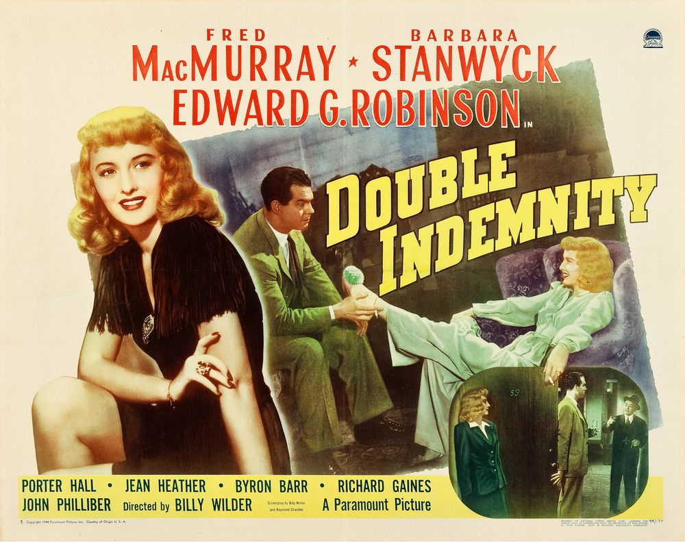 Double Indemnity (Paramount, 1944). Style B.- Movie Poster Reprint