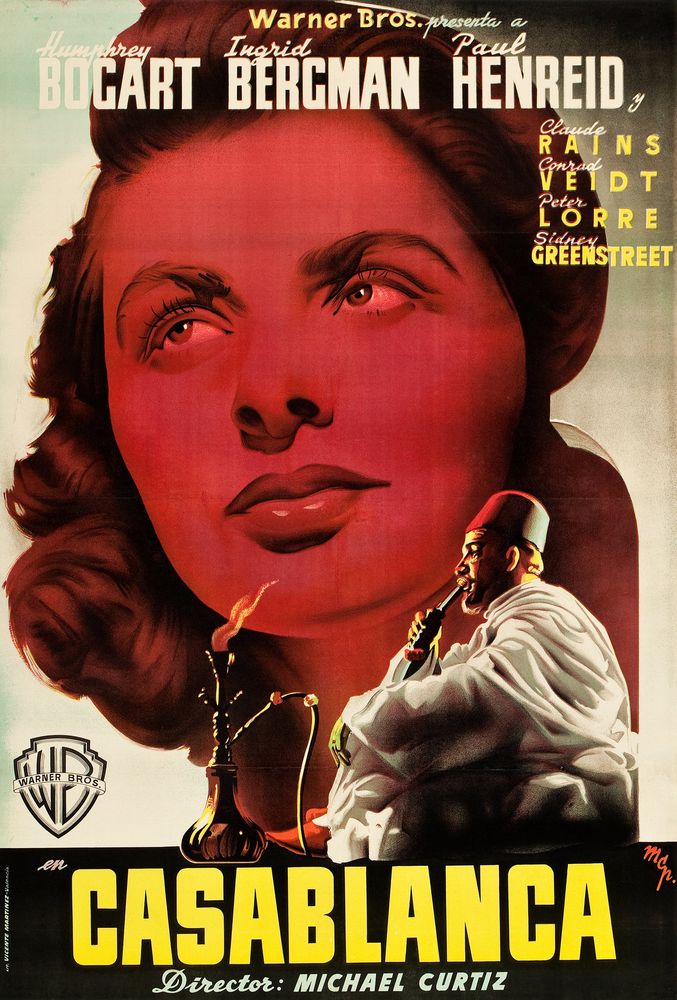 Casablanca (Warner Brothers, 1940s). Post-War Spanish- Movie Poster Reprint