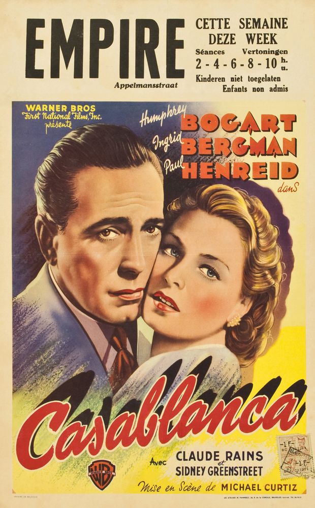 Casablanca (Warner Brothers, 1940s). Belgian, First Post-War Release.- Movie Poster Reprint