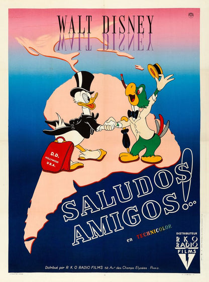 Saludos Amigos (RKO, 1947). First Post-War Release French, Alexis Artwork.- Movie Poster Reprint