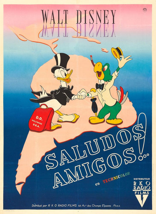 Saludos Amigos (RKO, 1946). First Post-War Release French, Alexis Artwork.- Movie Poster Reprint