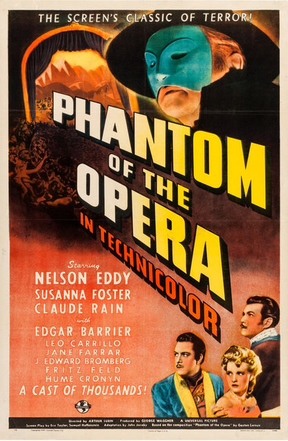 Phantom of the Opera (Universal, 1943). Style D.- Movie Poster Reprint