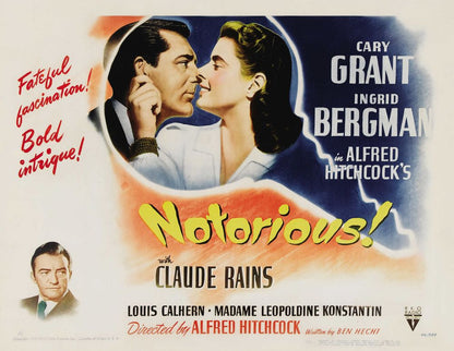 Notorious (RKO, 1946). Half Sheet (22" X 28"). Style A.- Movie Poster Reprint