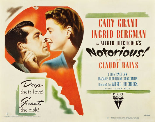 Notorious (RKO, 1946). Style B.- Movie Poster Reprint