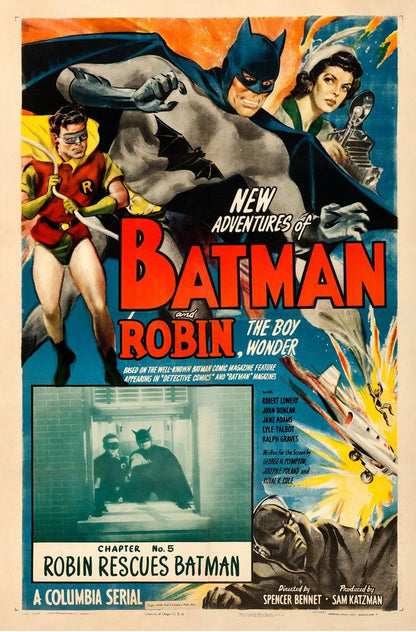 The New Adventures of Batman and Robin (Columbia, 1949). Chapter 5 - "Robin Rescues Batman."- Movie Poster Reprint