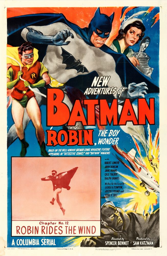 The New Adventures of Batman and Robin (Columbia, 1949). Chapter 12- "Robin Rides the Wind."- Movie Poster Reprint