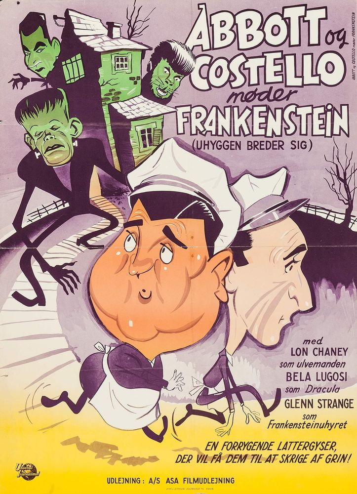 Abbott and Costello Meet Frankenstein (Universal International, 1950). Danish Poster - Movie Poster Reprint