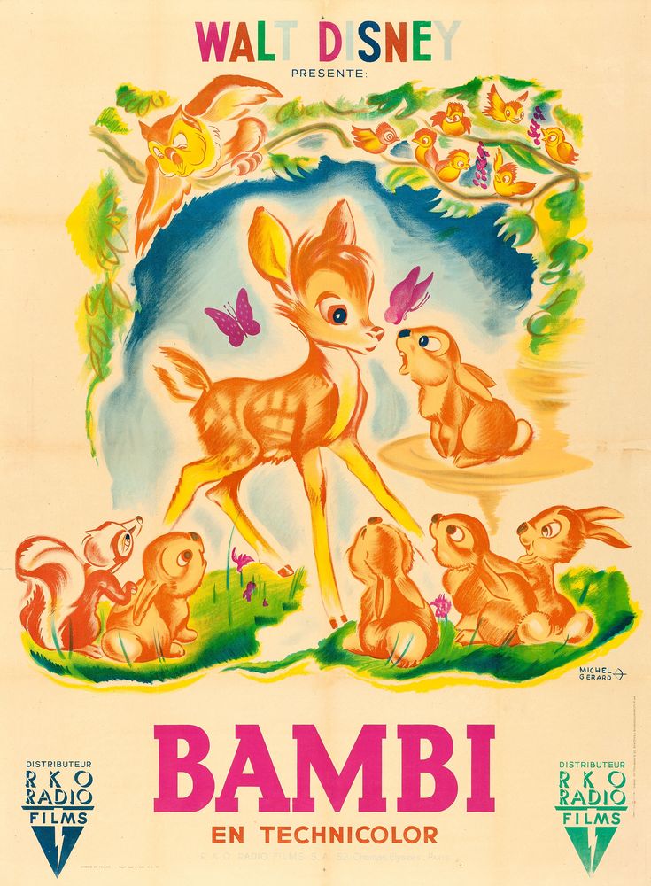 Bambi (RKO, 1948). First Post-War Release French, Michel Gerard Artwork - Movie Poster Reprint