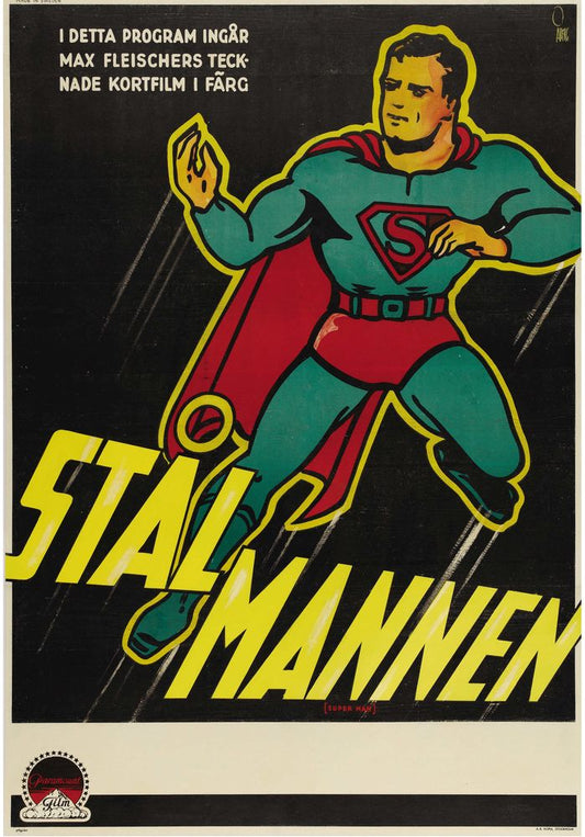 Superman Cartoon Stock (Paramount, 1940's) Swedish- Movie Poster Reprint