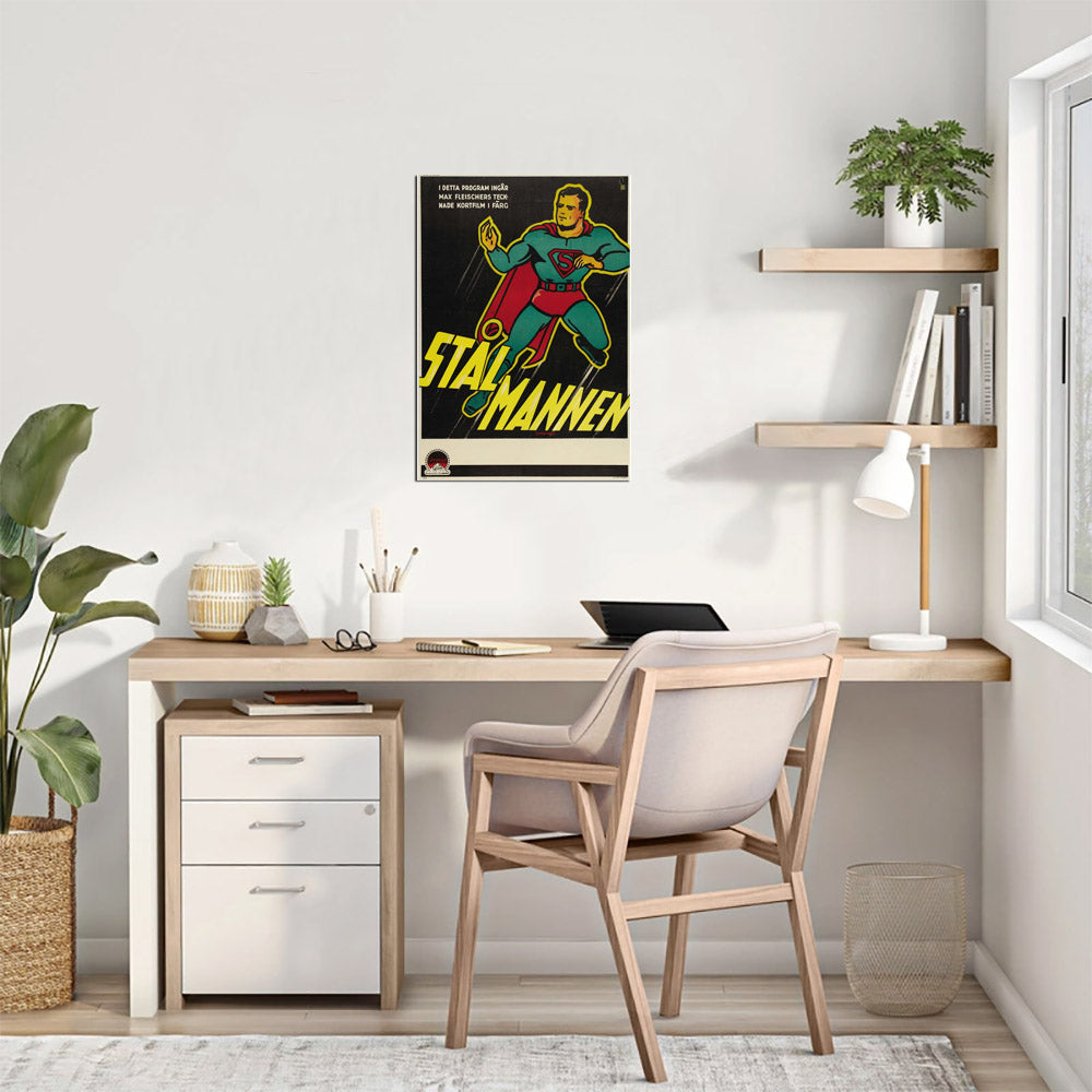 Superman Cartoon Stock (Paramount, 1940s) Swedish - Movie Poster Reprint