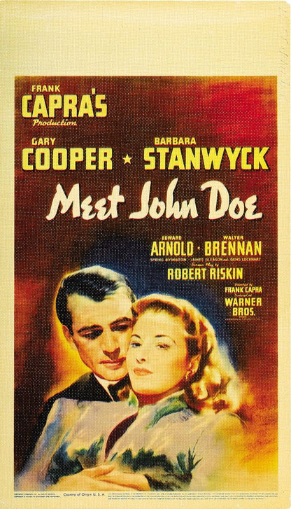 Meet John Doe (Warner Brothers, 1941).- Movie Poster Reprint