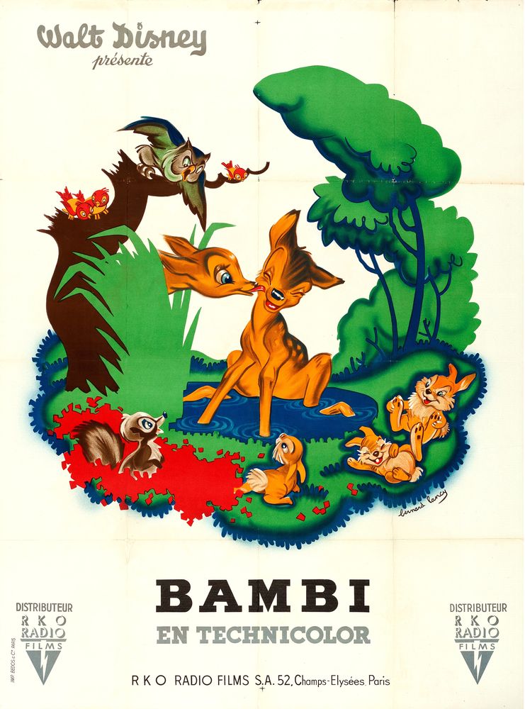 Bambi (RKO, 1948). Folded, Very Fine-. First Post-War Release French, Bernard Lancy Artwork - Movie Poster Reprint