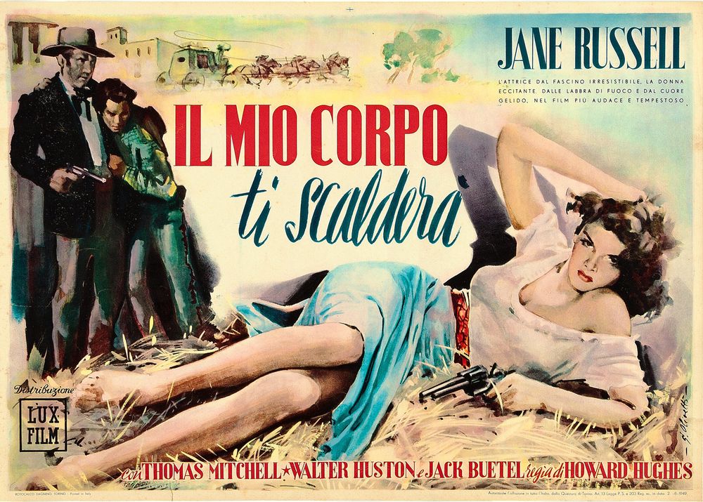 The Outlaw (Lux Film, 1949). First Release Italian Horizontal Poster, Giorgio Olivetti Artwork.- Movie Poster Reprint