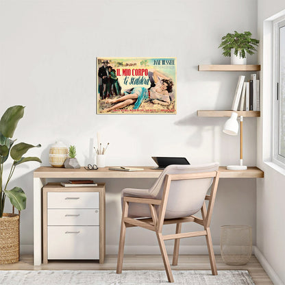 The Outlaw (Lux Film, 1949). First Release Italian Horizontal Poster, Giorgio Olivetti Artwork - Movie Poster Reprint