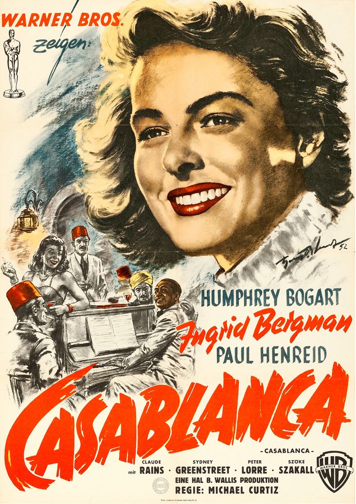 Casablanca (Warner Brothers, R-1956). German, Hans Otto Wendt Artwork.- Movie Poster Reprint