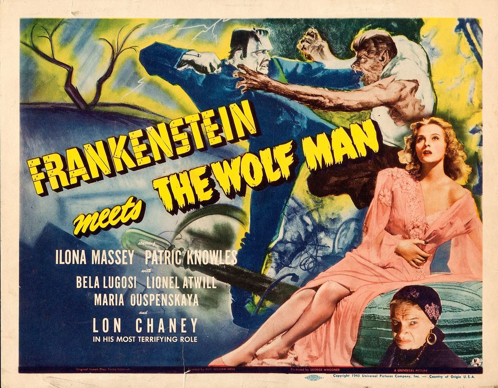 Frankenstein Meets the Wolf Man (Universal, 1943). Karl Godwin Artwork.- Movie Poster Reprint