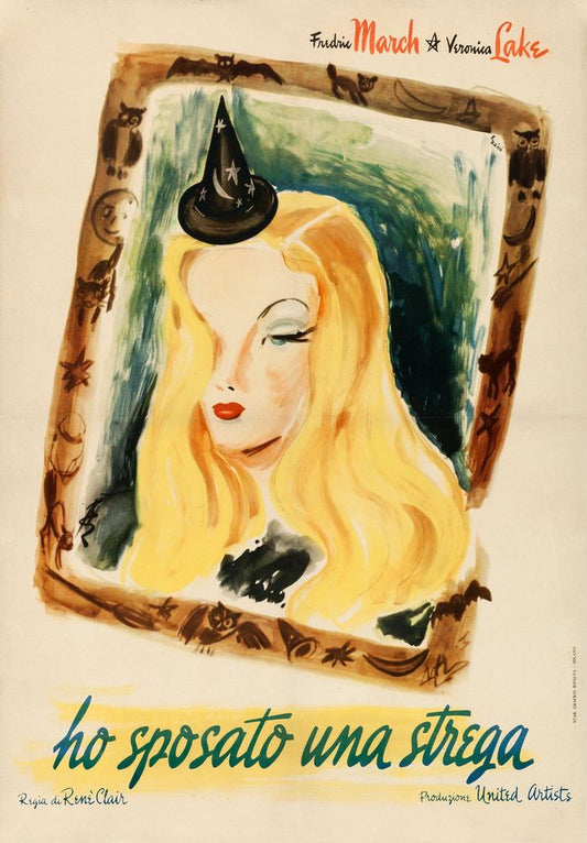 I Married a Witch (United Artists, 1945). First Post-War Italian, Ercole Brini Artwork.- Movie Poster Reprint