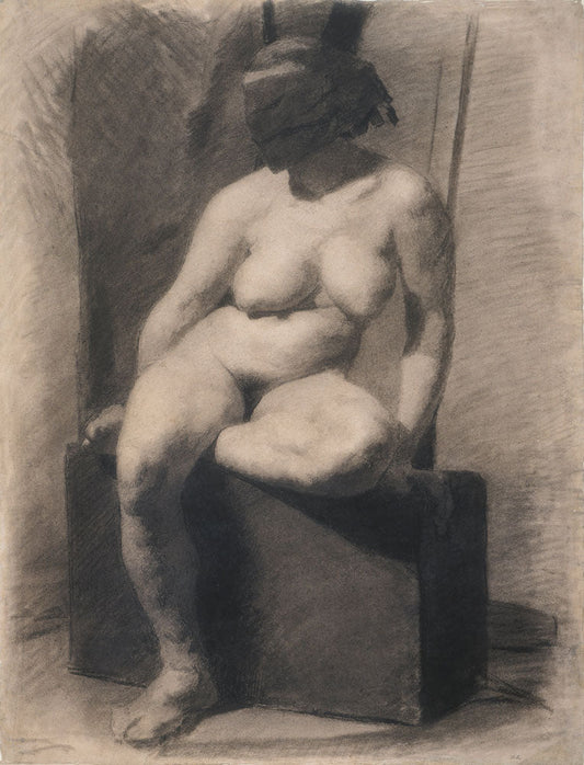 Study of a Seated Nude Woman Wearing a Mask - by Thomas Eakins