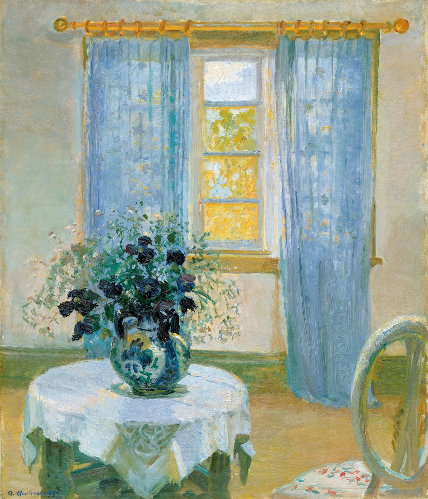 Interior with clematis - by Anna Ancher