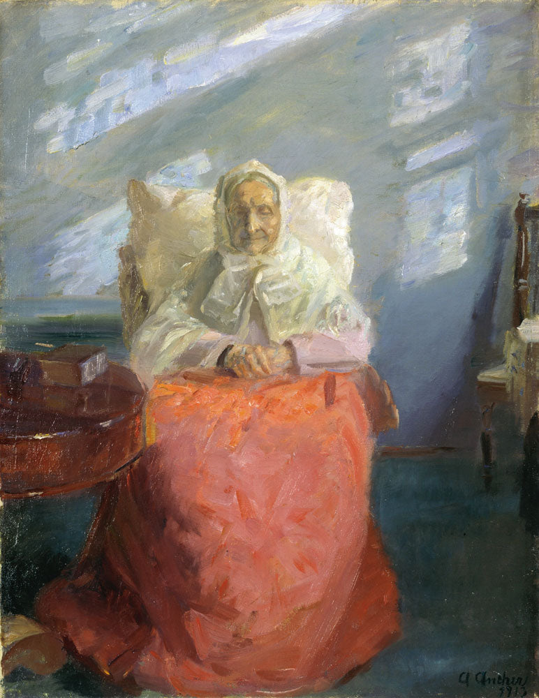 Mrs Ane Brøndum in the blue room - by Anna Ancher