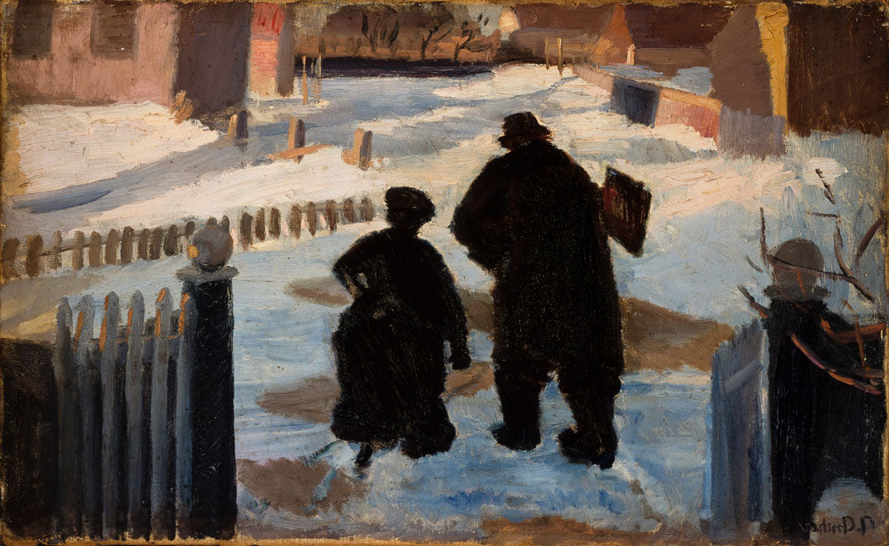 Michael Ancher on his way to his studio accompanied by the organist Helene Christensen - by Anna Ancher