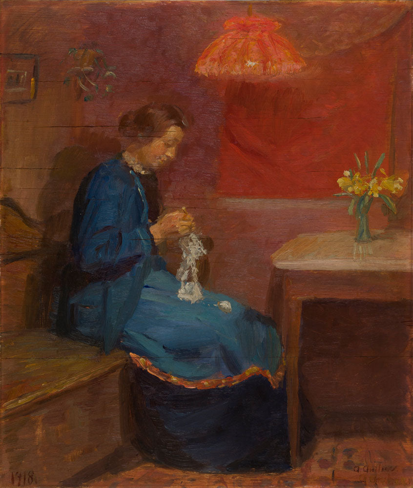 Woman with her needlework - by Anna Ancher