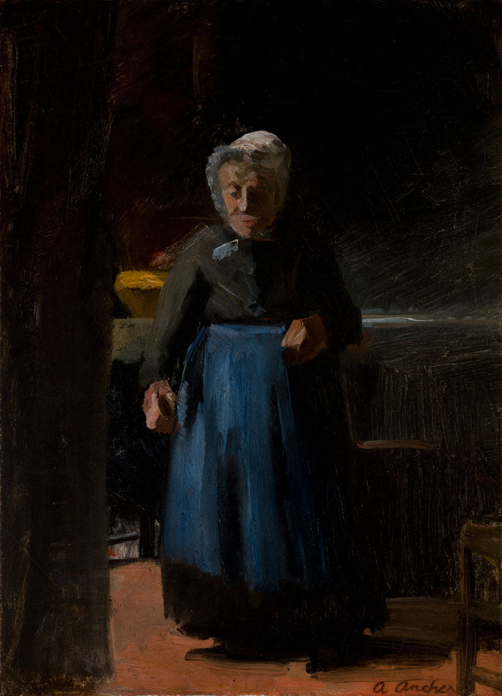 Old woman in a kitchen - by Anna Ancher