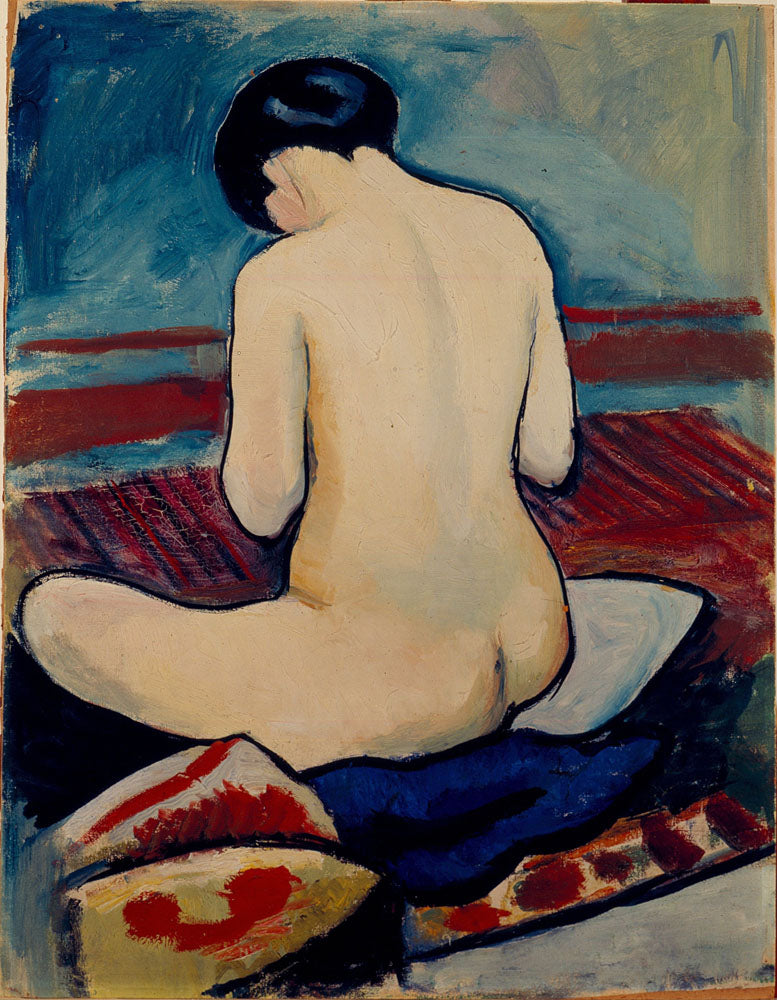 Sitting Nude with Pillow - by August Macke