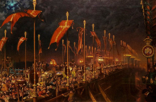 London Bridge on the Night of the Marriage of the Prince and Princess of Wales (Ashmolean Museum) - by William Holman Hunt