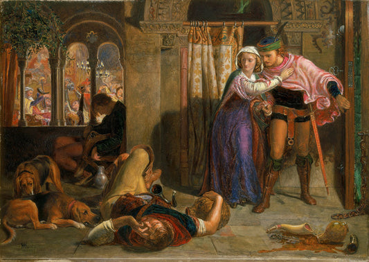 The flight of Madeline and Porphyro during the drunkenness attending the revelry (The Eve of St. Agnes) - by William Holman Hunt