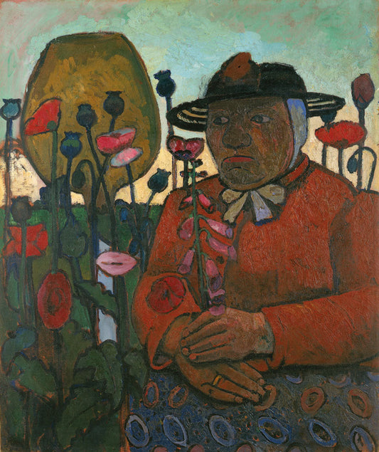 Old Woman from Almshouse with Glass Ball and Poppy Flowers - by Paula Modersohn-Becker