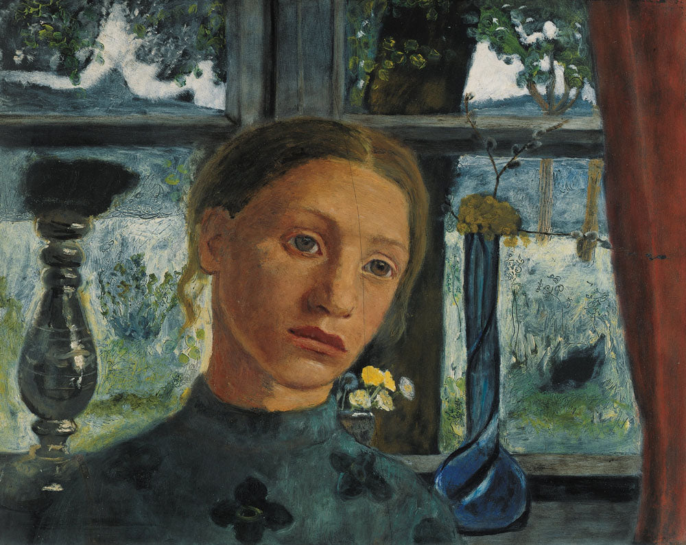 Girl's head in front of a window - by Paula Modersohn-Becker