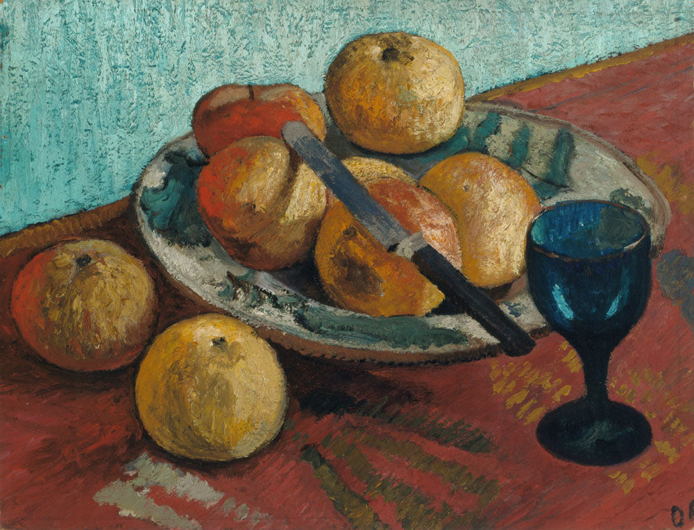 Still life with appled and green glass - by Paula Modersohn-Becker