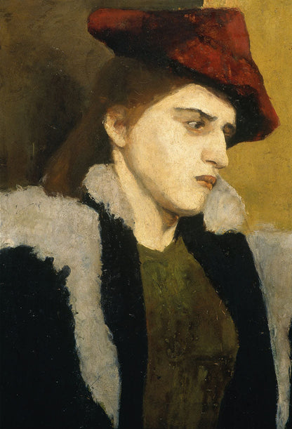 Portrait of a young woman with red hat - by Paula Modersohn-Becker