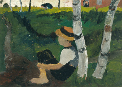 Boy on the way under birch trees - by Paula Modersohn-Becker