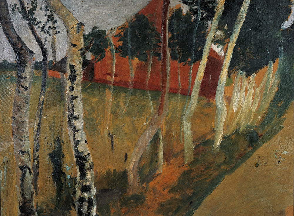 Rural road with red house - by Paula Modersohn-Becker