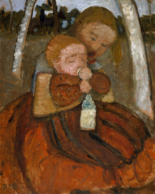 Girl with a Baby Among Birch Trees - by Paula Modersohn-Becker